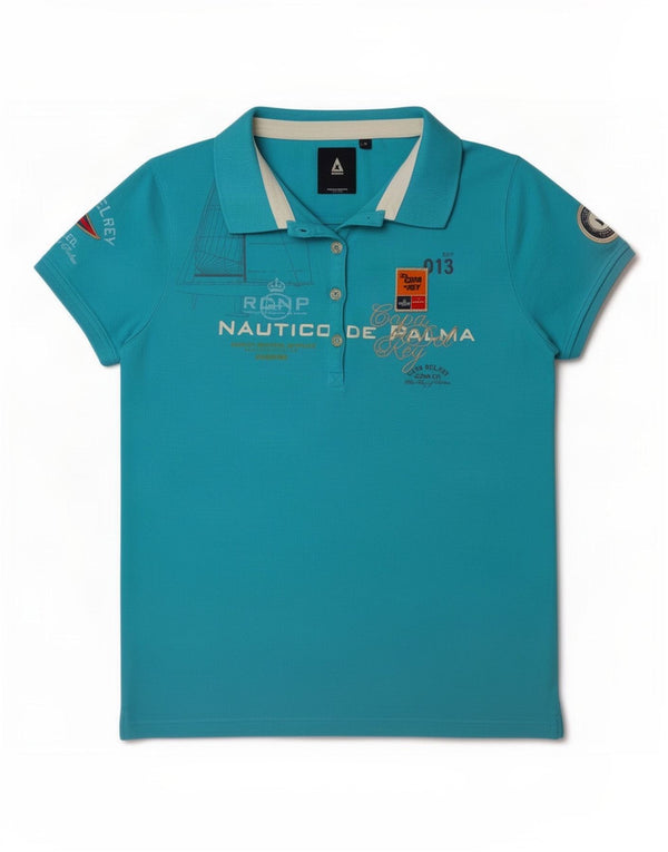 Gaastra Damen Grafik-Poloshirt UK 18 XL Blaue Baumwolle