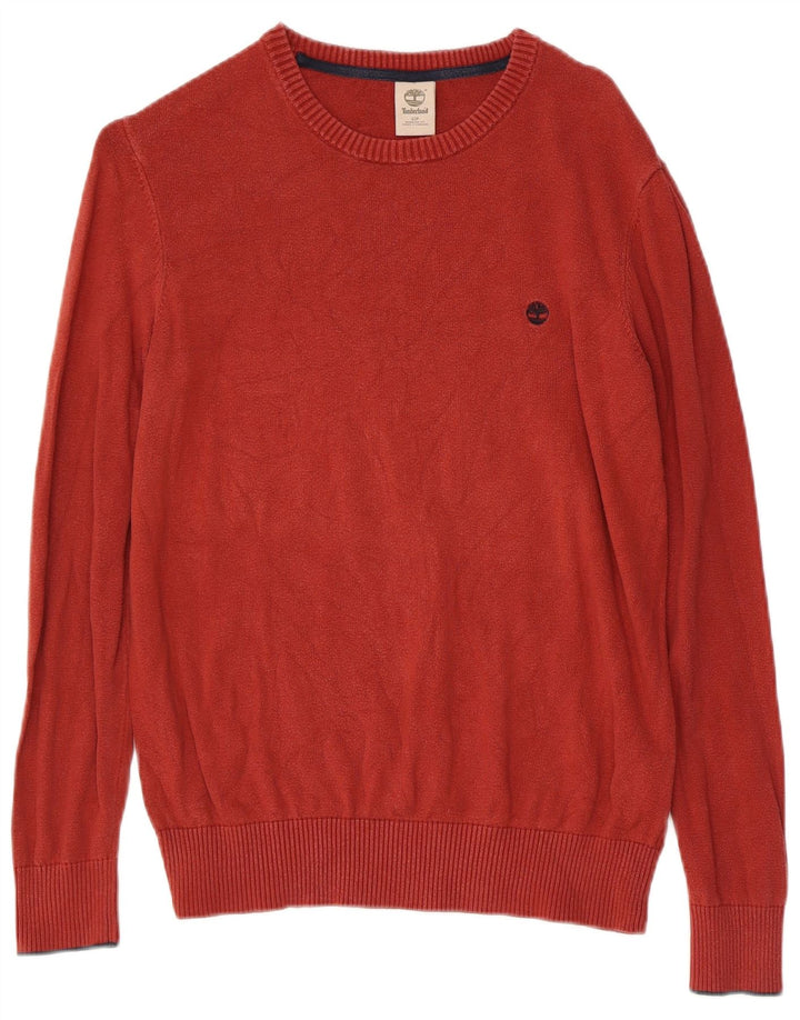 TIMBERLAND Mens Boat Neck Jumper Sweater Small Red Cotton