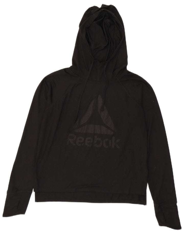 Reebok Damen-Pullover mit übergroßem grafischem Kapuzenpullover, Gr. 10, Größe S, Schwarz