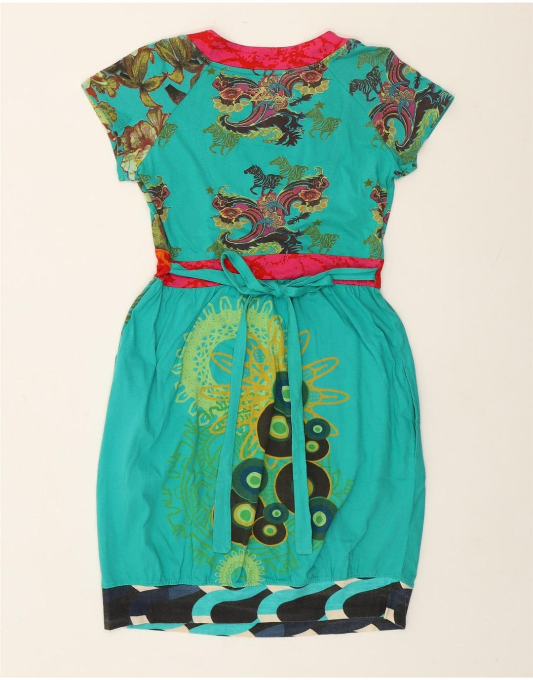 Desigual Damen-Etuikleid mit abstraktem Muster, UK 14, große grüne Baumwolle