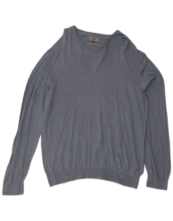 Marks & Spencer Herren-Pullover, reguläre Passform, V-Ausschnitt, 2XL, Blau, Baumwolle