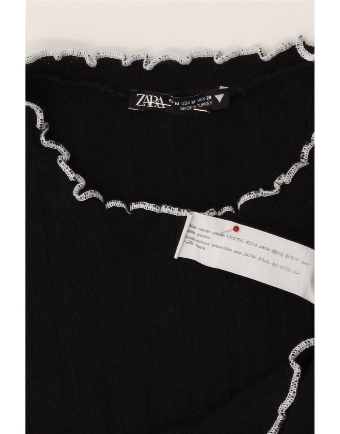 Zara Damen Crop T-Shirt Top UK 12 Medium Schwarz Polyester