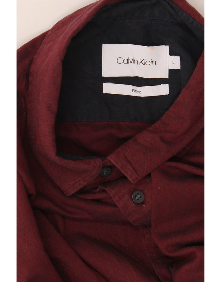 CALVIN KLEIN Herren-Hemd, tailliert, Größe L, Kastanienbraun