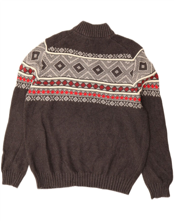 IZOD Herren-Pullover mit Reißverschluss am Hals, groß, Grau, Fair-Isle-Baumwolle