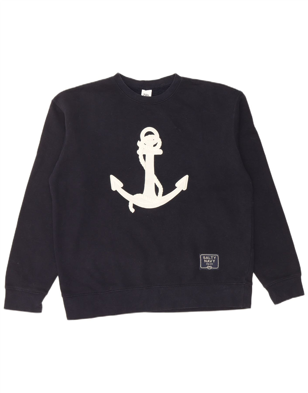 Zara Herren-Sweatshirt mit Grafik, groß, Marineblau, Baumwolle, nautisch
