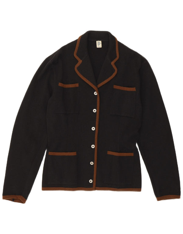 Vintage Damen Cardigan Pullover UK 16 Große schwarze Schurwolle