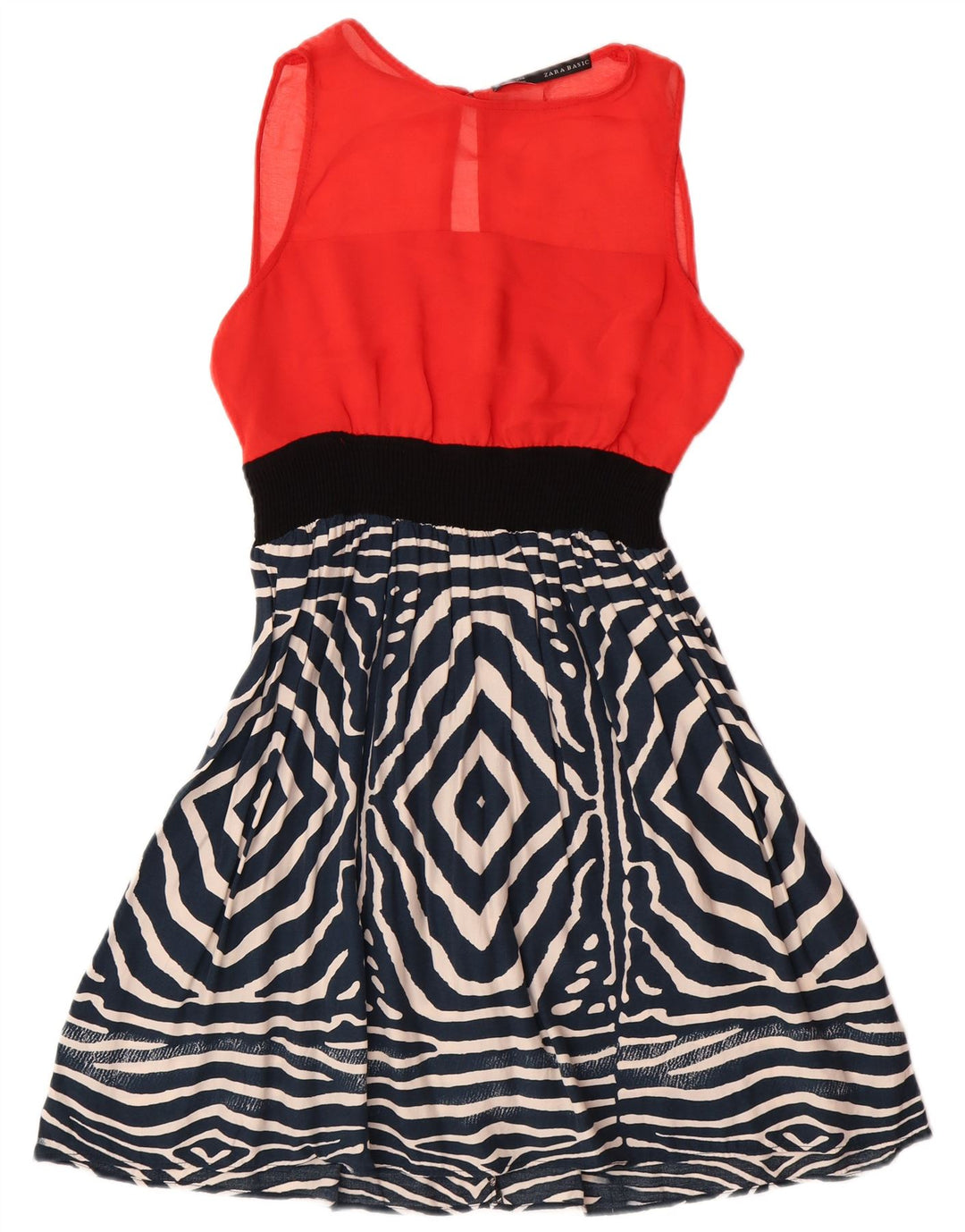 Zara Damen Basic Ärmelloses A-Linien-Kleid UK 12 Mittelrot Geometrisch Modern