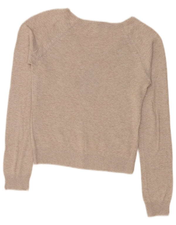 Zara Damen Crop V-Ausschnitt Pullover Pullover UK 10 Small Beige Argyle/Diamant