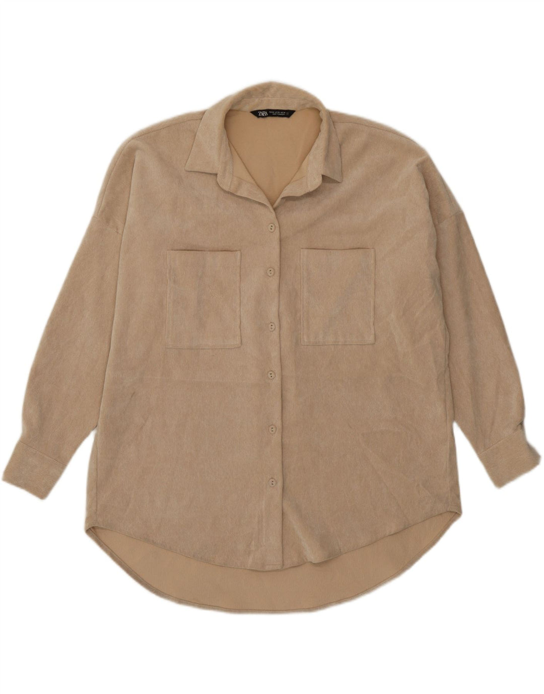 Zara Damen Übergroßes Cordhemd UK 6 XS Beige Polyester