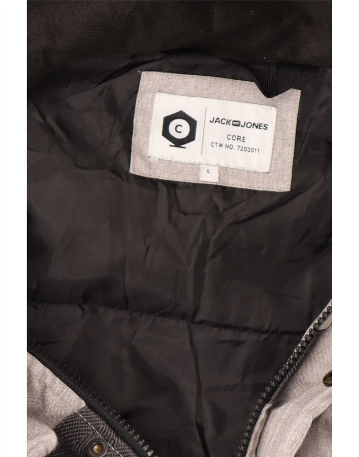 Jack & Jones wattierte Herrenjacke mit Kapuze, UK 40, Größe L, Grau, Farbblock