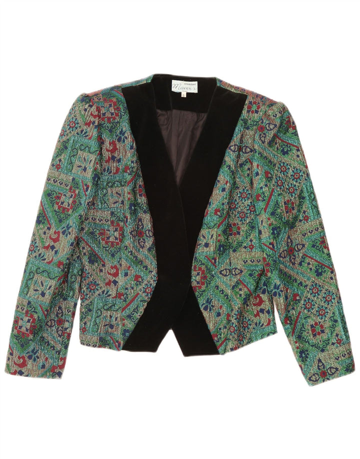 Vintage Damen Crop Blazer Jacke IT 46 Großes grünes geometrisches Acetat
