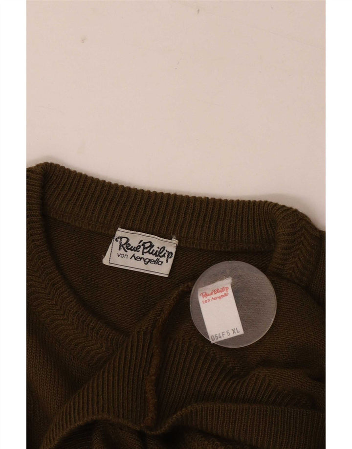 Vintage Herren Rundhalspullover Pullover XL Khaki Wolle