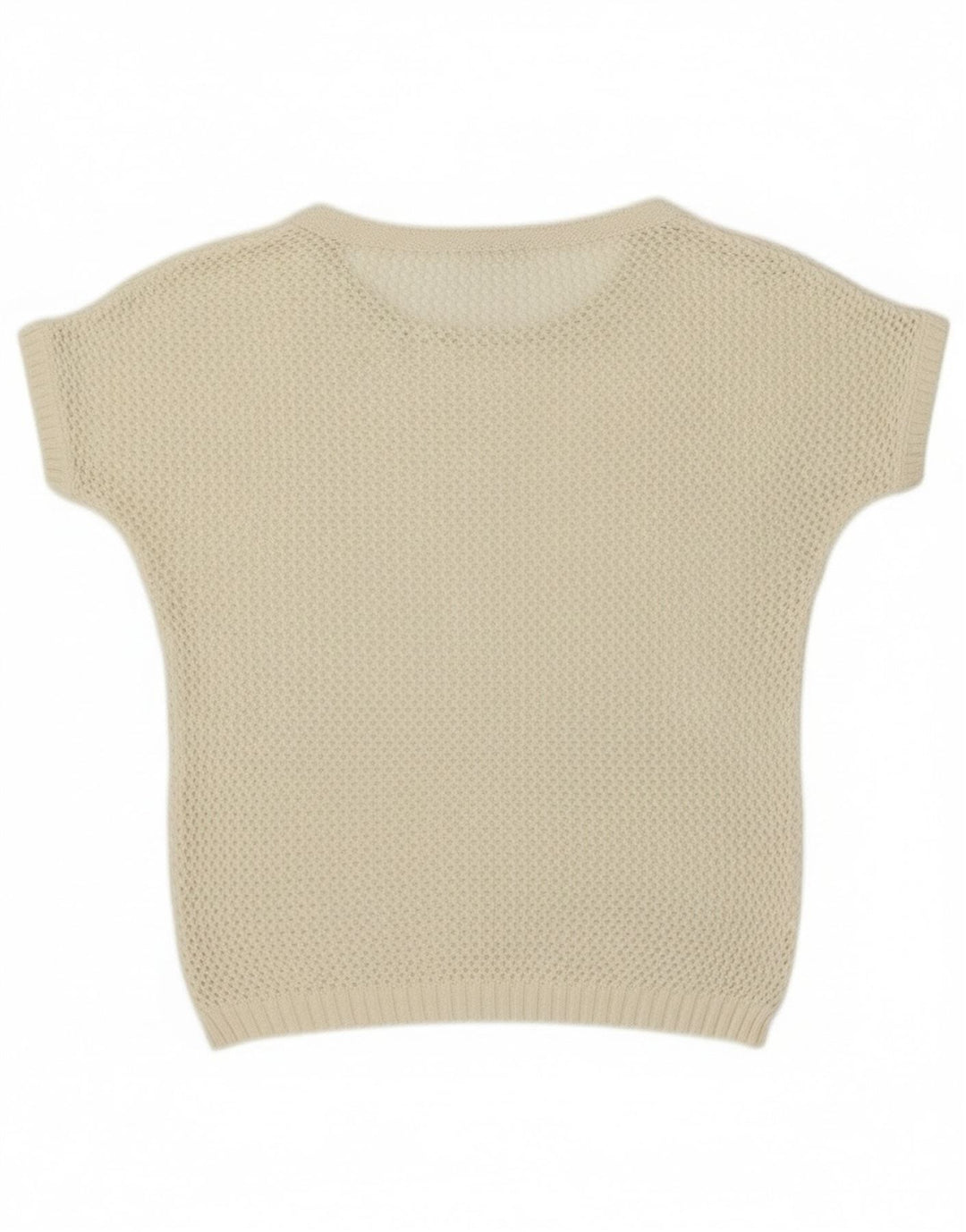 Vintage Damen Kurzärmeliger Pullover mit Rundhalsausschnitt UK 12 Medium Off White