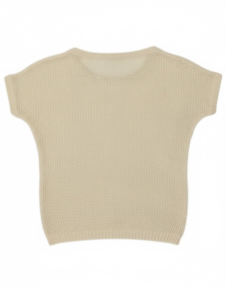 Vintage Damen Kurzärmeliger Pullover mit Rundhalsausschnitt UK 12 Medium Off White