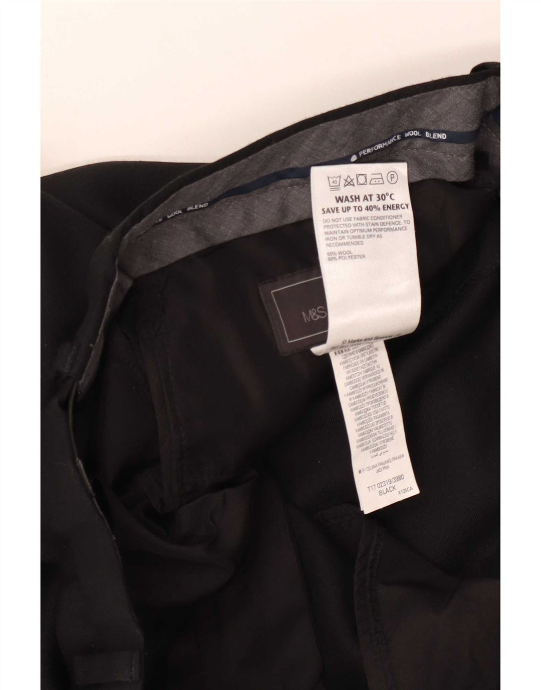 Marks & Spencer Herren-Anzughose, gerade, normale Passform, W34, L31, schwarze Wolle