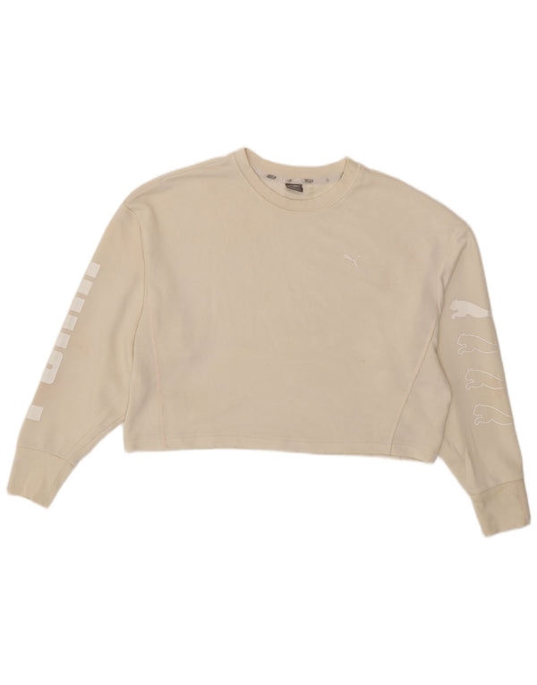 Puma Womens Oversized Crop Graphic Sweatshirt Pullover UK 16 Large Beige
