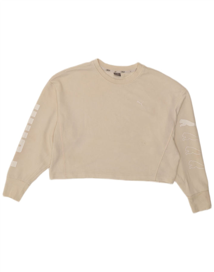 Puma Womens Oversized Crop Graphic Sweatshirt Pullover UK 16 Large Beige