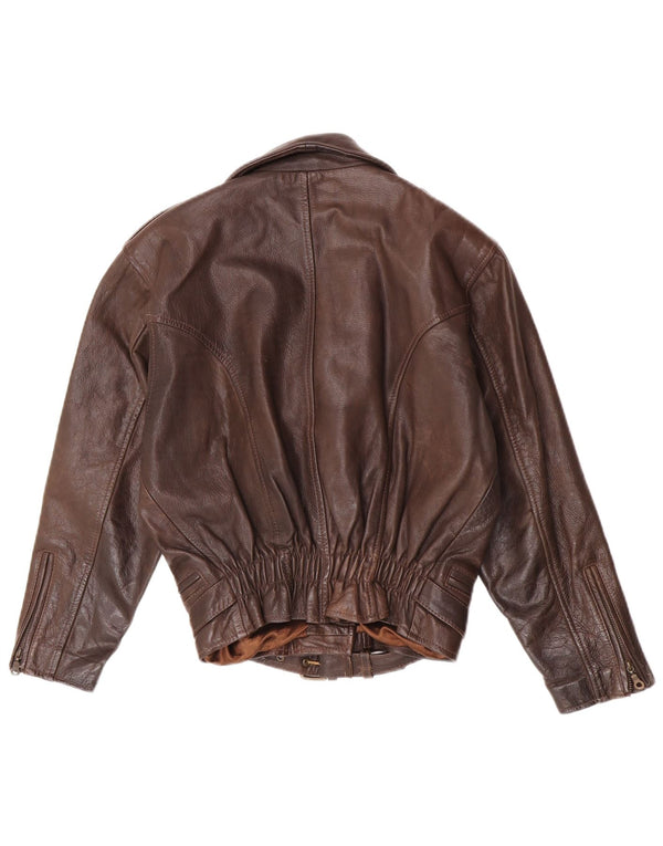 Vintage Damen Übergroße Leder Bikerjacke UK 6 XS Braunes Leder