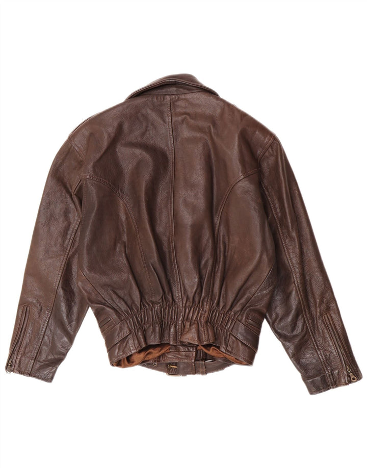 Vintage Damen Übergroße Leder Bikerjacke UK 6 XS Braunes Leder