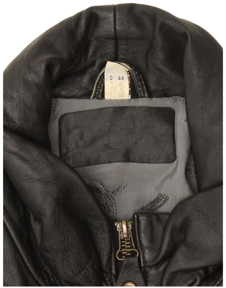 Vintage Damen Übergroße Lederjacke UK 18 XL Schwarzes Leder