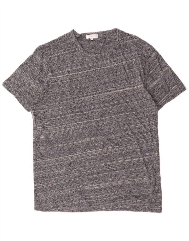 Reiss Herren-T-Shirt-Oberteil aus mittelgrauer, gestreifter Baumwolle