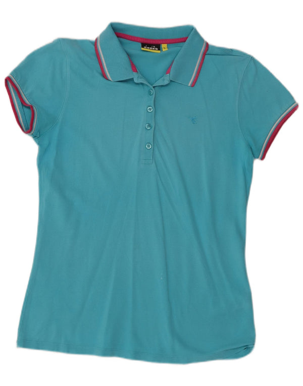 Diadora Damen Poloshirt UK 14 Große blaue Baumwolle