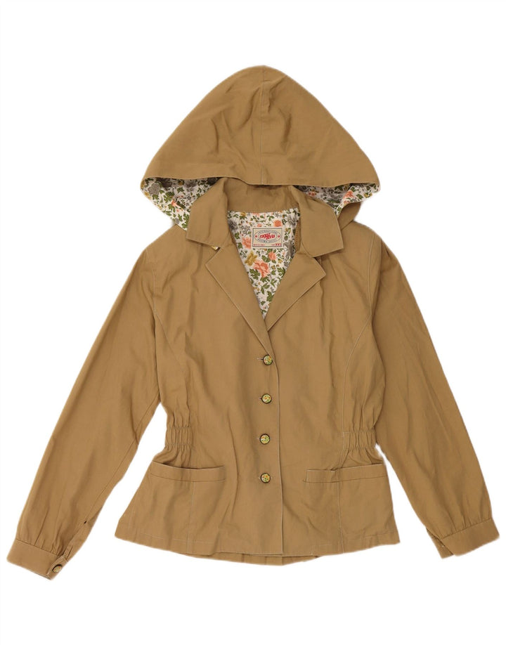 VINTAGE Damen 4-Knopf-Blazer mit Kapuze, Größe 6 2XS, braune Baumwolle