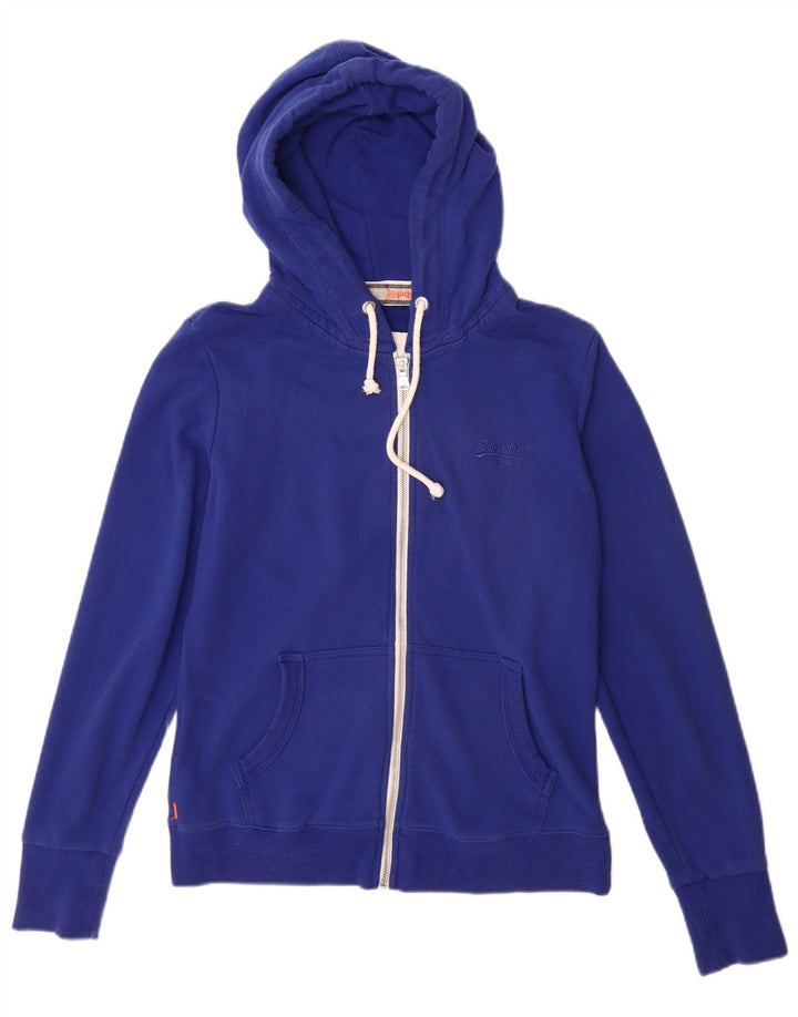 Superdry Damen Zip Hoodie Pullover UK 12 Mittelblaue Baumwolle