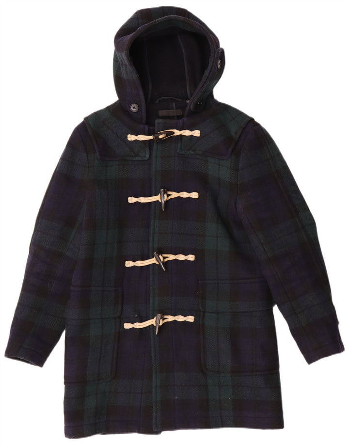 Uniqlo Herren-Dufflecoat mit Kapuze, UK 36, klein, marineblau kariert