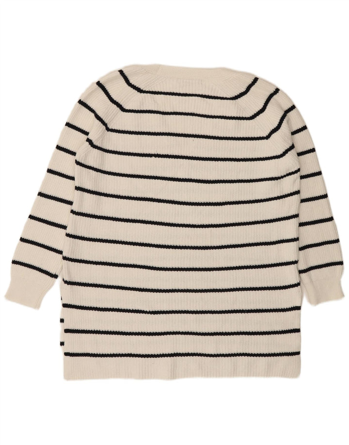 Marks & Spencer Damen-Pullover mit V-Ausschnitt, Gr. 14, mittelweiß gestreift
