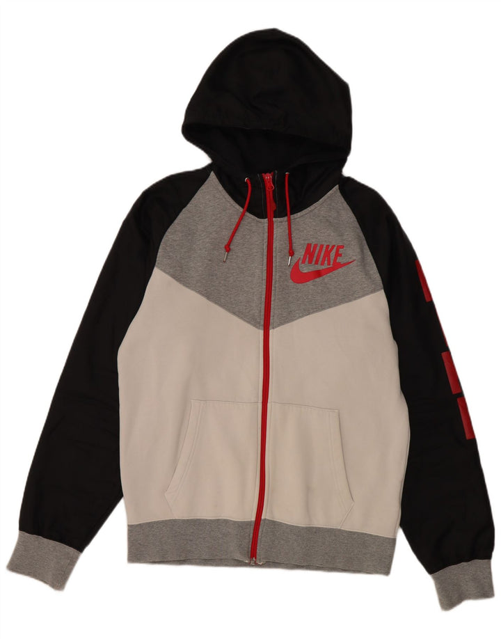 Nike Herren-Kapuzenpullover mit grafischem Reißverschluss, Mittelschwarz, Colourblock-Baumwolle