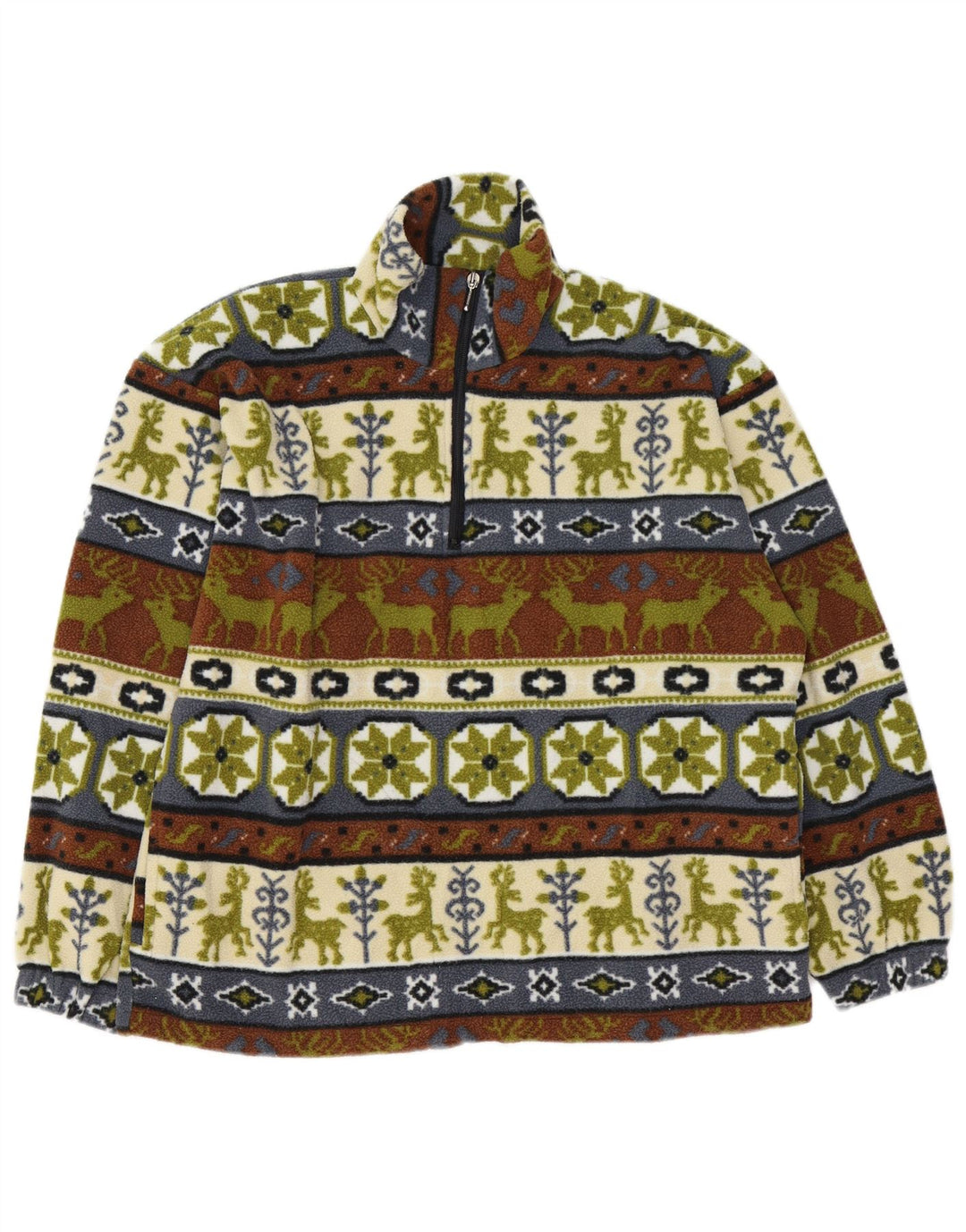 Vintage Herren-Fleecepullover mit Reißverschluss, mittelgroß, mehrfarbig, Fair Isle