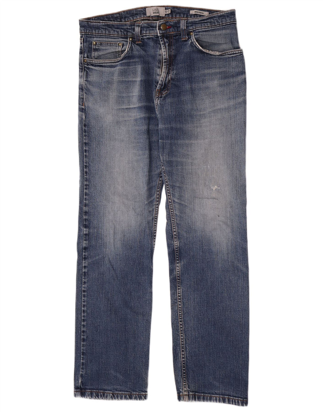 Marks & Spencer Herren Regular Straight Jeans W34 L29 Blaue Baumwolle