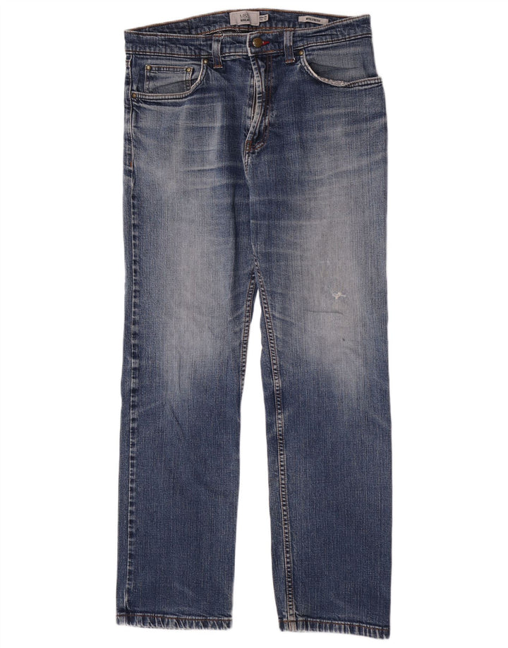 Marks & Spencer Herren Regular Straight Jeans W34 L29 Blaue Baumwolle