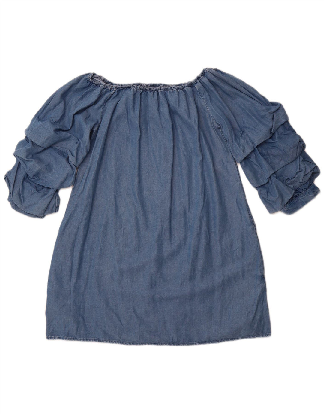 ZARA Damen 3/4-Ärmel schulterfreies Top UK 12 Mittelblau
