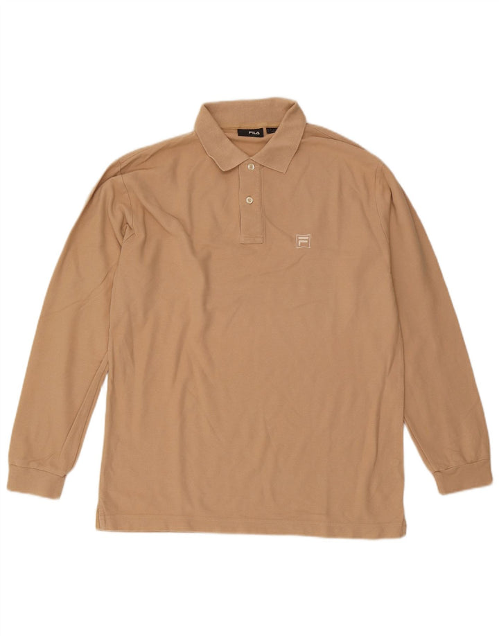 Fila Herren-Langarm-Poloshirt, groß, beige, Baumwolle