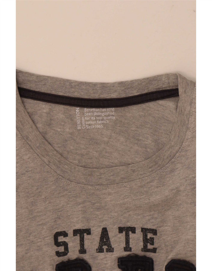 Benetton Herren-T-Shirt mit Grafik, groß, grau gesprenkelte Baumwolle