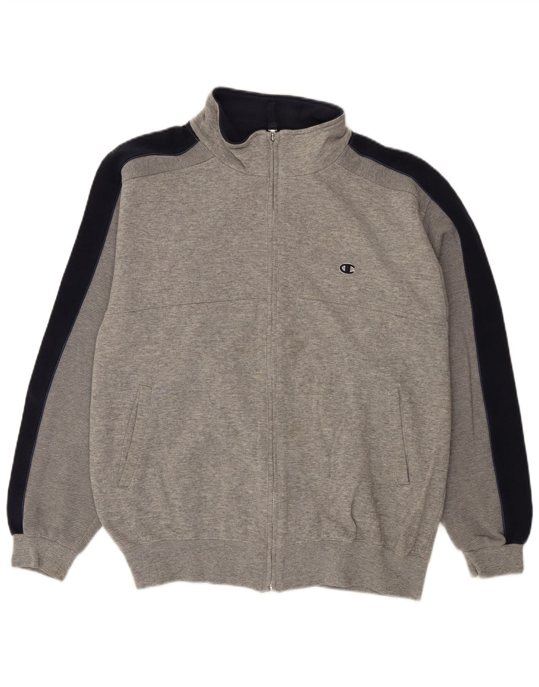 Champion Herren-Trainingsanzug-Top-Jacke, große graue Colourblock-Baumwolle
