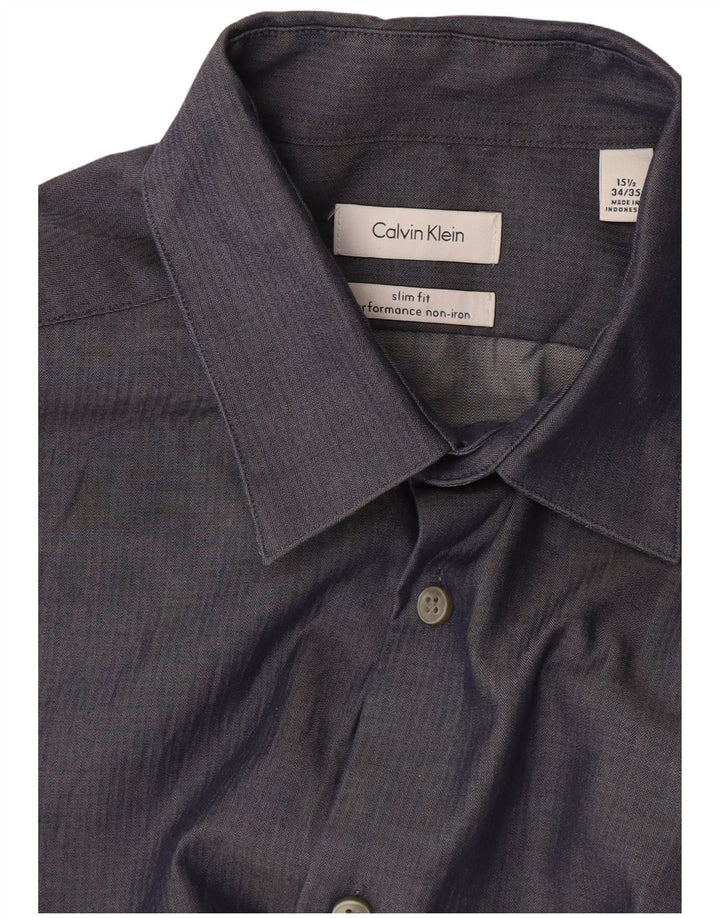 Calvin Klein Jeans Herrenhemd Größe 15 1/2 Mittel Marineblau Fischgrätenmuster
