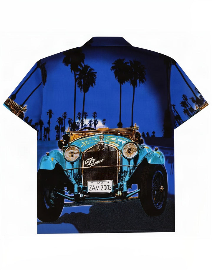 Vintage Herren Hawaii-Kurzarmshirt, groß, blau, Polyester