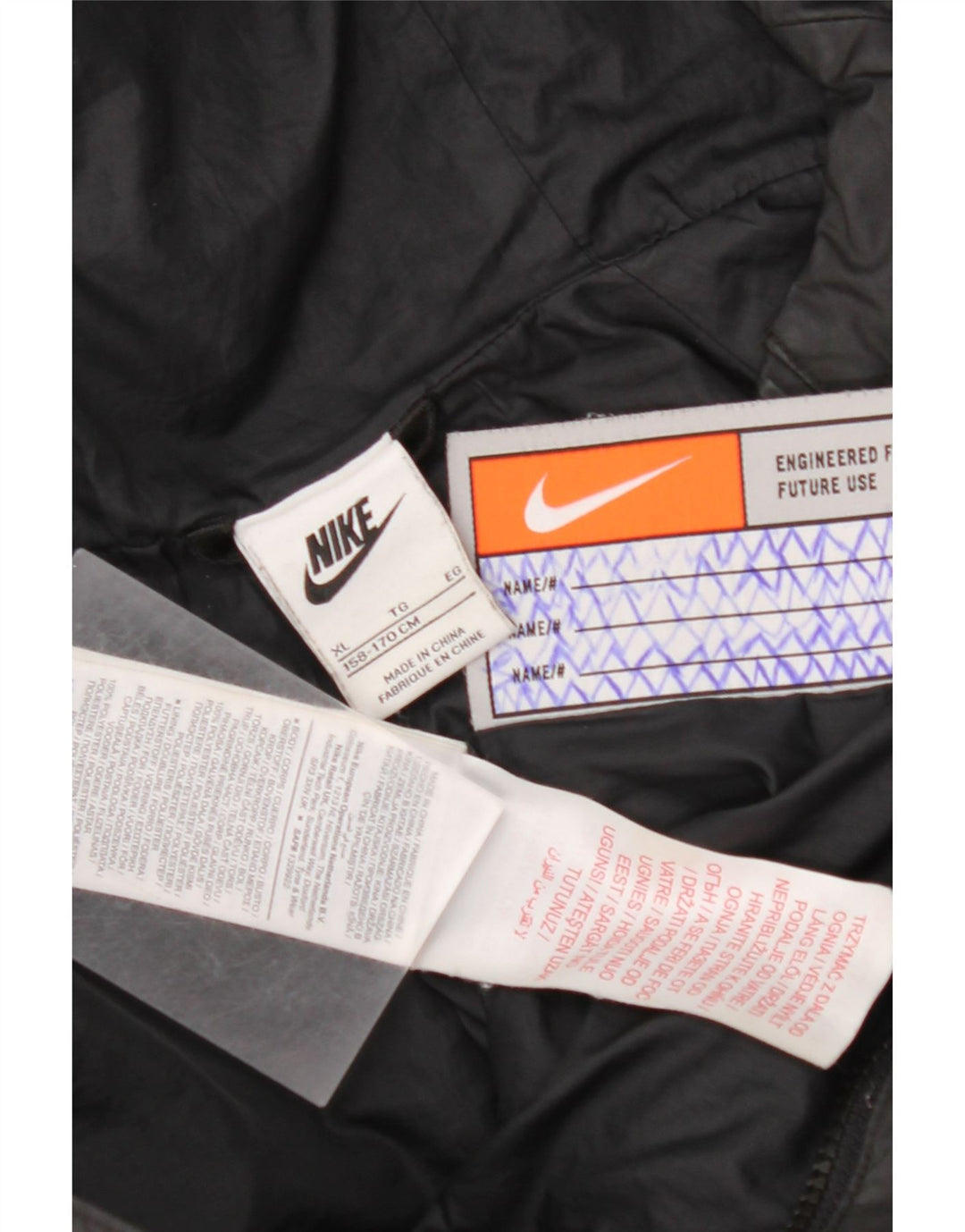 NIKE Wattierte Jungenjacke mit Kapuze, 13–14 Jahre, XL, schwarzes Polyester