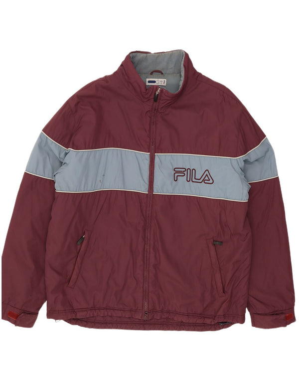 Fila Herren Graphic Wattierte Jacke UK 40 Large Burgunderrotes Colourblock-Nylon