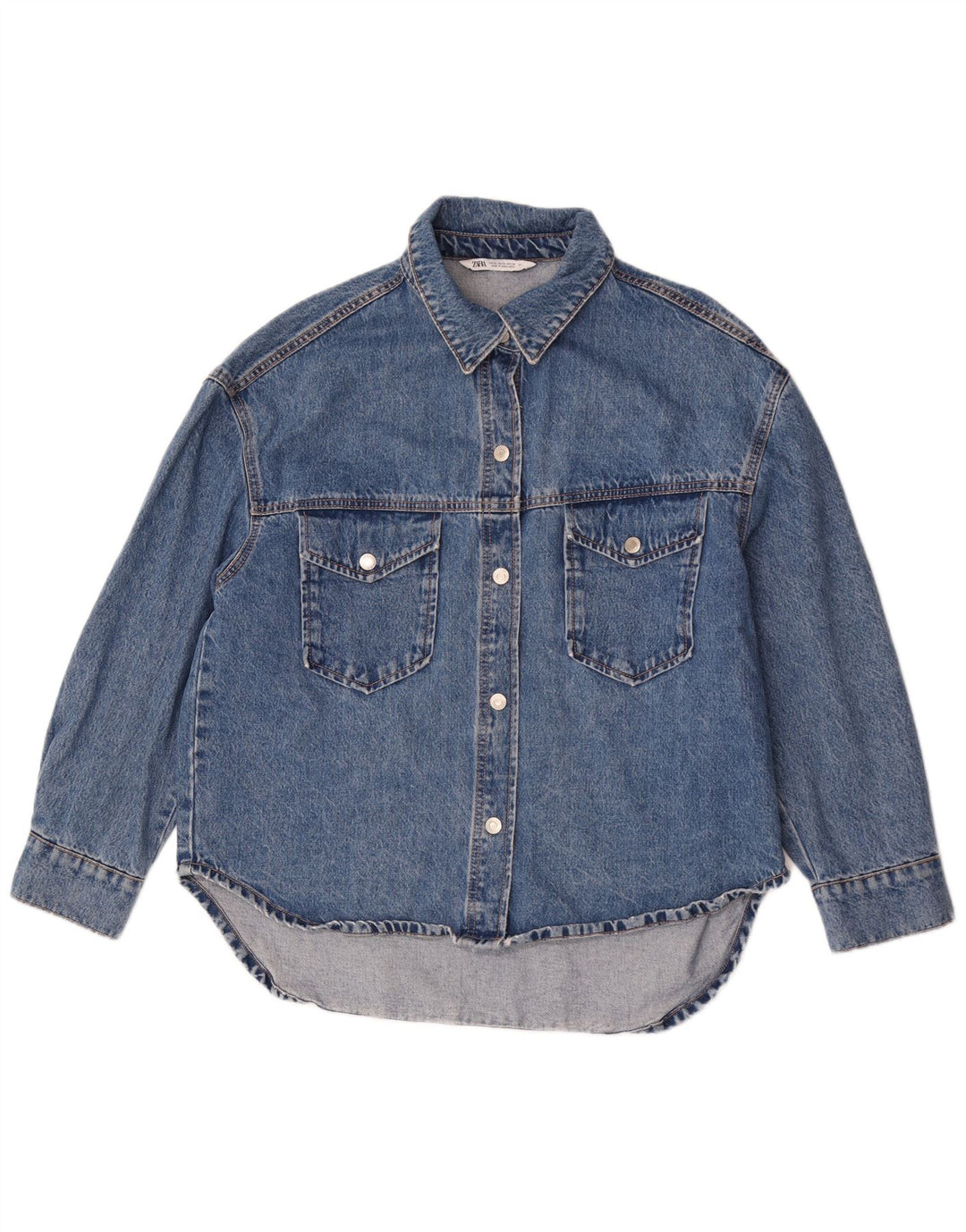 Zara Damen Asymmetrisches übergroßes Jeanshemd UK 18 XL Blau
