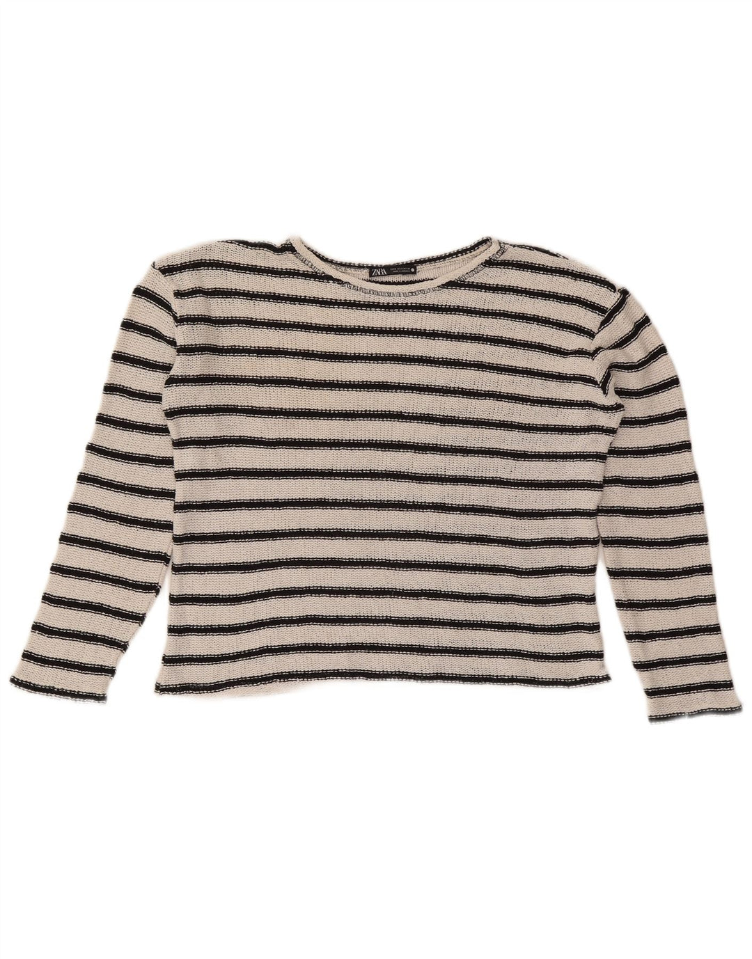 Zara Damen Übergroßes Crop Top UK 10 Small Weiß gestreift