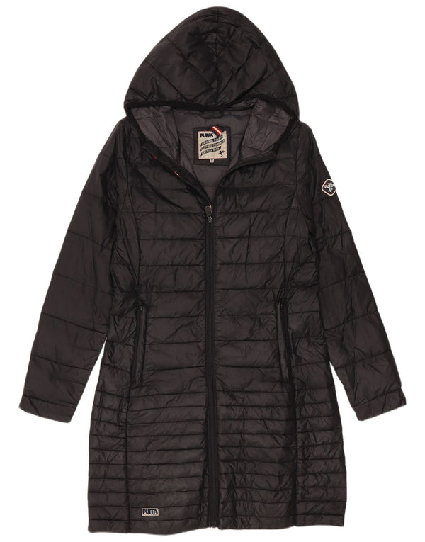 Puffa Wattierter Damenmantel mit Kapuze, UK 8, Small, schwarzes Nylon