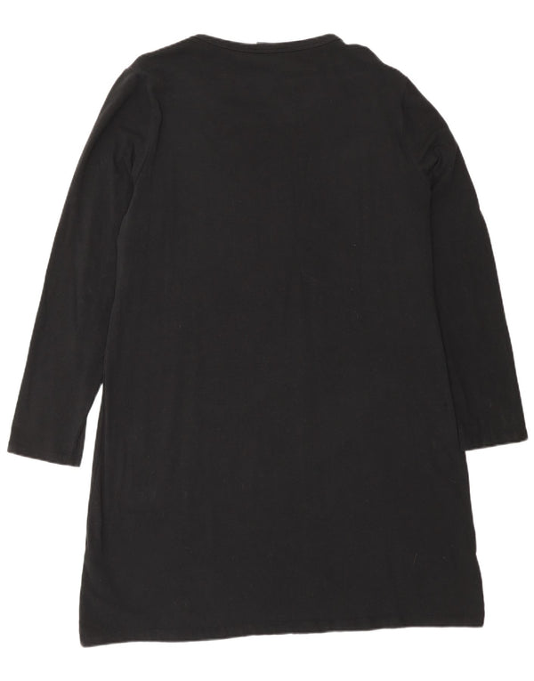 Dkny Damen Grafik-Langarm-T-Shirt-Kleid UK 18 XL Schwarz Baumwolle