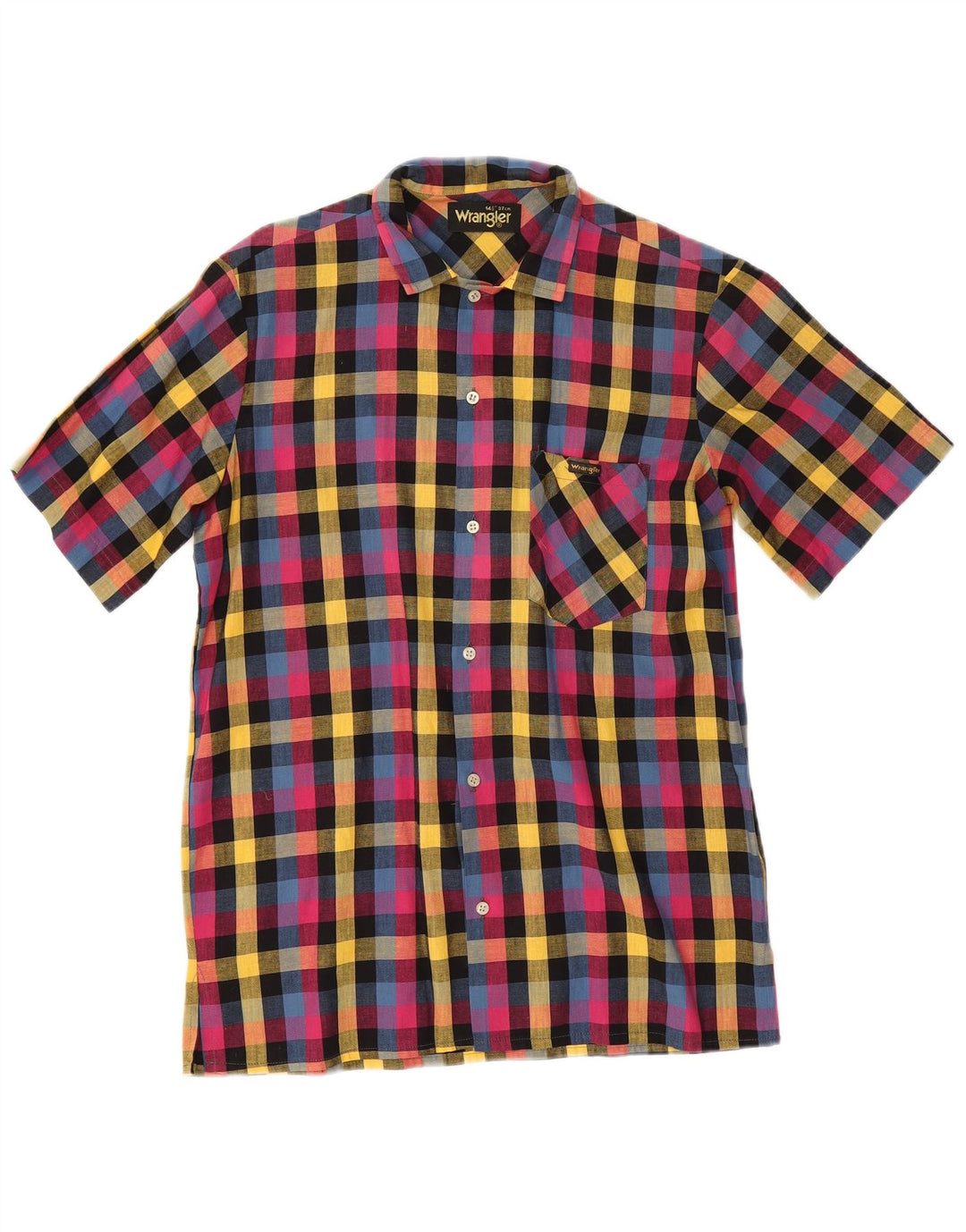 Wrangler Herren Kurzarmhemd Größe 37 14 1/2 Kleiner mehrfarbiger Gingham