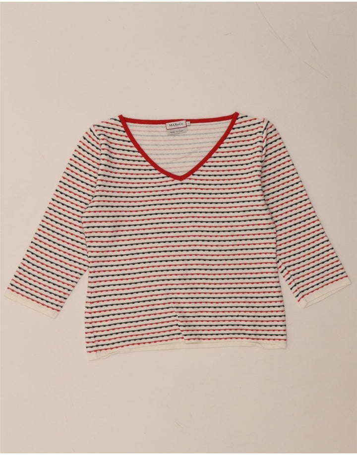 MAX & CO. Damen Crop Top 3/4 Ärmel UK 14 Große weiß gestreifte Viskose