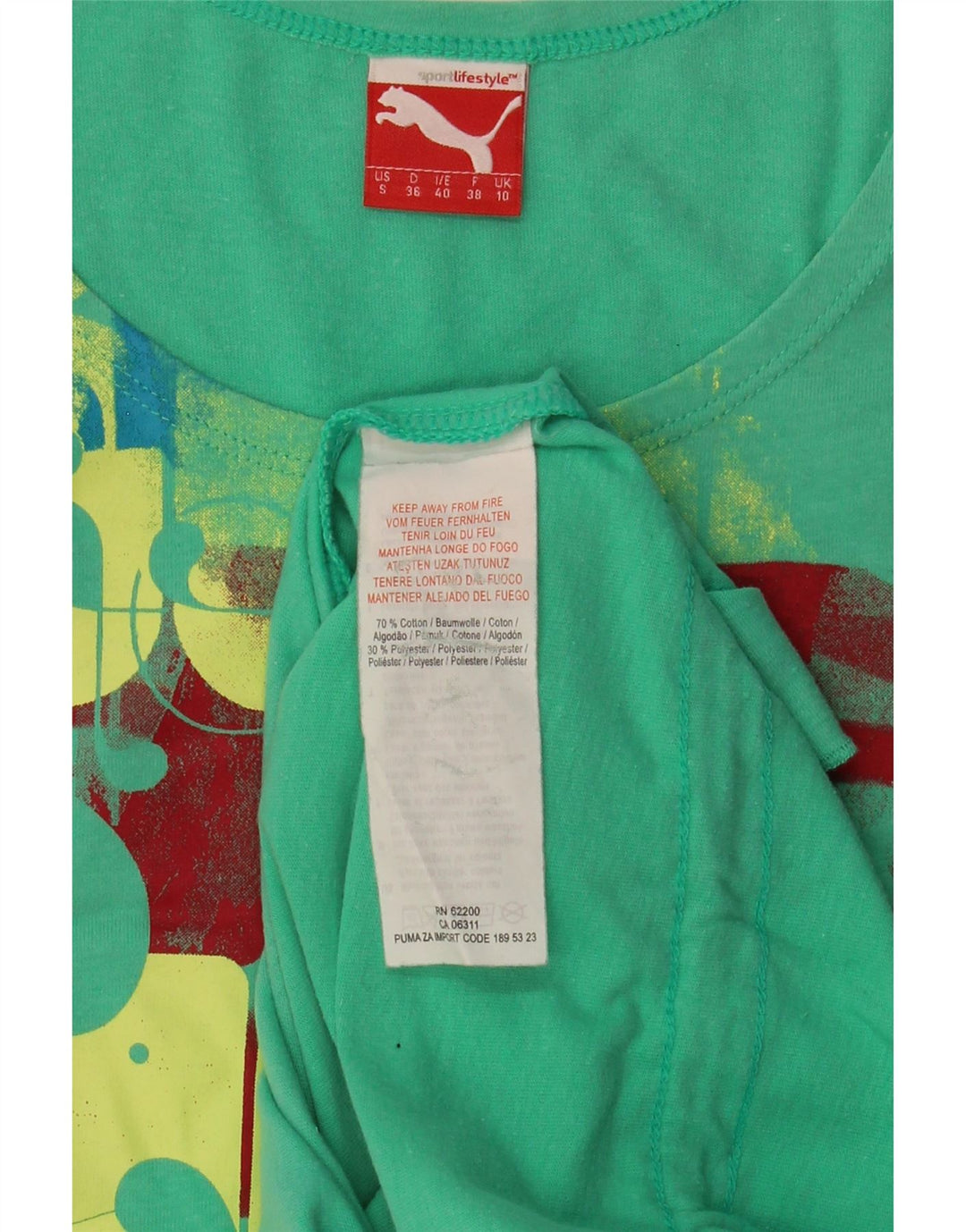 Puma Womens Graphic Vest Top UK 10 Small Grüne Baumwolle