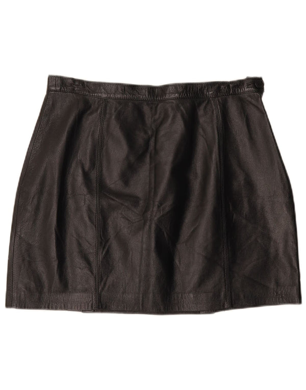 Vintage Damen Lederrock mit niedriger Taille, W32, großes schwarzes Leder